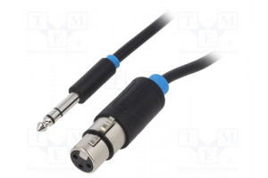 Cable Jack 6,3mm 3pin plug,XLR female 3pin 2m black PVC
