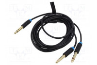 Kaapeli Jack 6,3 mm 2pin pistoke x2,Jack 6,3 mm 3pin pistoke