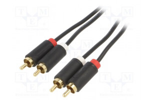 Cable RCA plug x2,both sides 0.5m Plating: gold-plated black