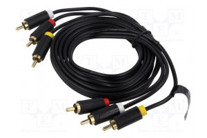 Cable RCA plug x3,both sides 1m Plating: gold-plated black