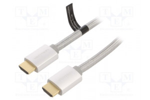 Kaapeli HDMI-pistoke,molemmin puolin PVC tekstiili 10m hopea