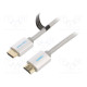 Kaapeli HDMI-pistoke,molemmin puolin PVC tekstiili 3m hopea