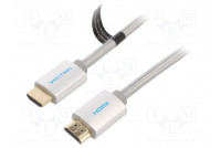 Kaapeli HDMI-pistoke,molemmin puolin PVC tekstiili 3m hopea