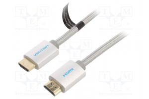Cable HDMI plug,both sides PVC textile 3m silver HDMI 2.0