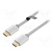 Kaapeli HDMI-pistoke,molemmin puolin PVC tekstiili 5m hopea