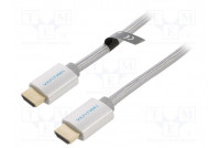 Kaapeli HDMI-pistoke,molemmin puolin PVC tekstiili 5m hopea