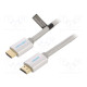 Kaapeli HDMI-pistoke,molemmin puolin PVC tekstiili 8m hopea