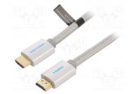 Kaapeli HDMI-pistoke,molemmin puolin PVC tekstiili 8m hopea