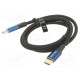 Cable HDMI plug,both sides PVC textile Len: 1m black HDMI 2.1