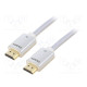 Cable HDMI plug,both sides PVC textile Len: 1m silver 28AWG