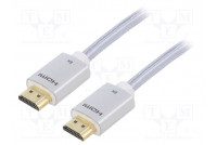 Cable HDMI plug,both sides PVC textile Len: 3m silver 28AWG