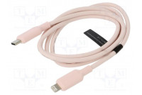 Cable Apple Lightning plug,USB C plug nickel plated 1m pink