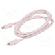 Cable Apple Lightning plug,USB C plug nickel plated 2m pink