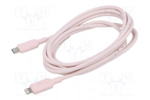 Cable Apple Lightning plug,USB C plug nickel plated 2m pink