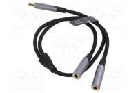 Kaapeli Jack 3,5 mm pistorasia x2,USB C pistoke kullattu