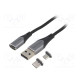 Kaapeli magneettinen,USB 2.0 0,5m musta Lanka: Cu,tinatut