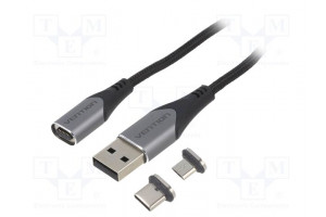 Kaapeli magneettinen,USB 2.0 0,5m musta Lanka: Cu,tinatut