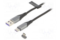 Kaapeli magneettinen,USB 2.0 0,5m musta Lanka: Cu,tinatut