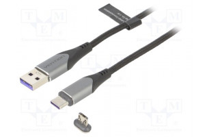 Kaapeli magneettinen,USB 2.0 0,5m musta Lanka: Cu,tinatut