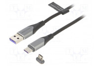 Kaapeli magneettinen,USB 2.0 1,5m musta Lanka: Cu,tinatut