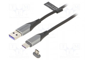 Cable magnetic,USB 2.0 1.5m black Core: Cu,tinned 480Mbps