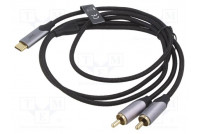 Kaapeli RCA-pistoke x2,USB C pistoke kullattu 2m musta 29AWG
