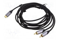Kaapeli RCA-pistoke x2,USB C pistoke kullattu 3m musta 29AWG