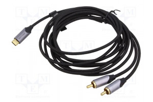 Kaapeli RCA-pistoke x2,USB C pistoke kullattu 3m musta 29AWG