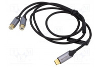 Kaapeli RCA-pistorasia x2,USB C pistoke kullattu 1m musta