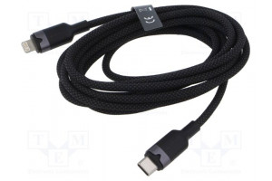 Cable USB 2.0 Apple Lightning plug,USB C plug nickel plated