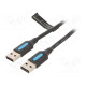 Cable USB 2.0 USB A plug,both sides nickel plated 1m black
