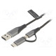 Kaapeli USB 2.0 0,5m musta Lanka: Cu,tinatut 480Mbps 3A