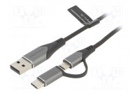 Kaapeli USB 2.0 0,5m musta Lanka: Cu,tinatut 480Mbps 3A