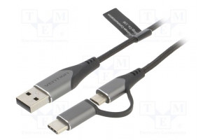 Kaapeli USB 2.0 0,5m musta Lanka: Cu,tinatut 480Mbps 3A