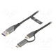 Kaapeli USB 2.0 0,5m musta Lanka: Cu,tinatut 480Mbps 5A