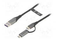 Kaapeli USB 2.0 0,5m musta Lanka: Cu,tinatut 480Mbps 5A