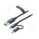 Kaapeli USB 2.0 1m musta Lanka: Cu,tinatut 480Mbps Øjoh: 4mm