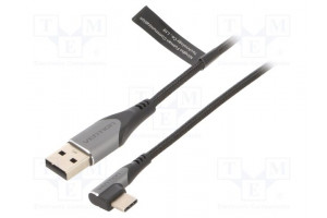 Kaapeli USB 2.0 USB A pistoke,USB C kulmaliitin nikkelöity