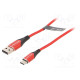 Cable USB 2.0 USB A plug,USB C plug nickel plated 1m red