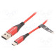 Cable USB 2.0 USB A plug,USB C plug nickel plated 2m red