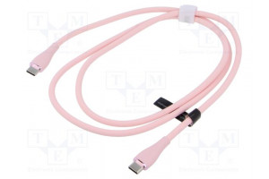 Cable USB 2.0 USB C plug,both sides nickel plated 1m pink