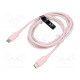 Cable USB 2.0 USB C plug,both sides nickel plated 2m pink
