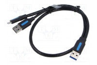 Kaapeli USB 3.0 USB A-pistoke x2,USB B mikropistoke 0,5m
