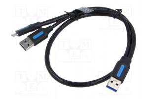 Cable USB 3.0 USB A plug x2,USB B micro plug nickel plated