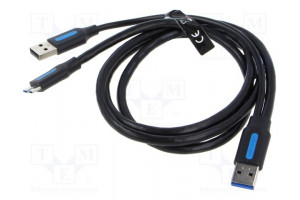 Cable USB 3.0 USB A plug x2,USB B micro plug nickel plated