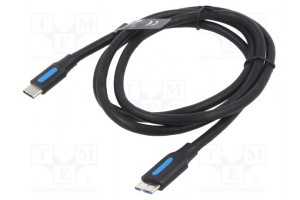 Cable USB 3.0 USB B micro plug,USB C plug nickel plated 1m