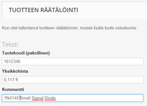 Farnell tuotteen räätälöinti